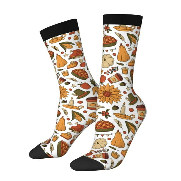Gaeub Thanksgiving Food Print Adult Crew Socks,Mid-Calf Socks,Stylish & Comfortable Adult Socks for Men & Women,Crew Athletic Socks for Sport Running Traveling