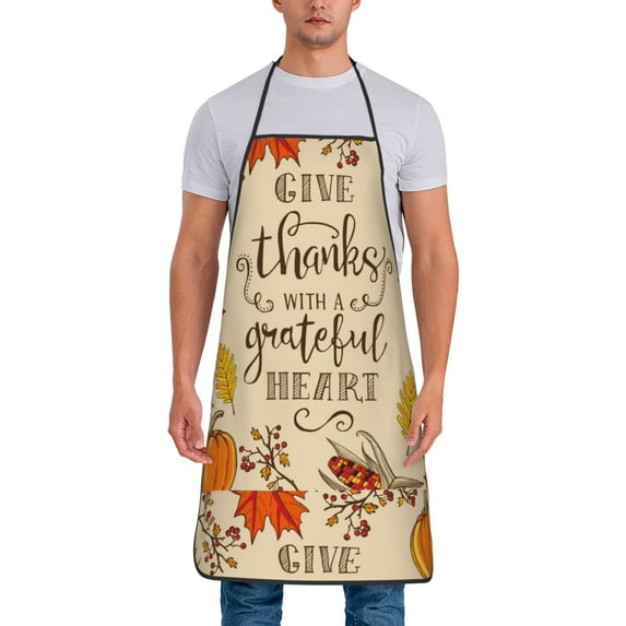 Gaeub Thanksgiving With A Grateful Heart Print Apron for Men and Women,Waterproof Apron for Cooking,Dishwashing, Lab, Butcher, Dog Grooming