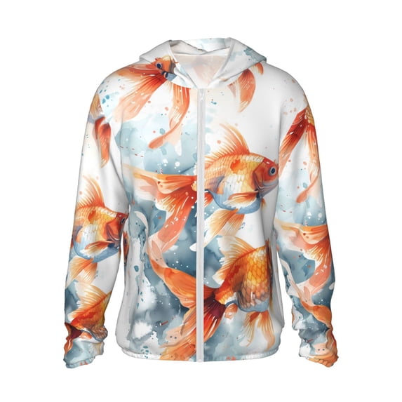 Gaeub Three Goldfish Watercolor Splash Men's and Women's UPF 50+ Long-Sleeved Sun Protection Clothing, Fishing Shirt Long Sleeve Zip-Large