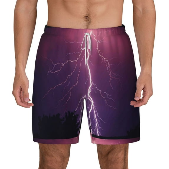 Gaeub Thunderstorm Violet Purple Mens Swim Trunks Stretch Beach Shorts Quick Dry for Men Swim Shorts Swimwear with Pockets- Small