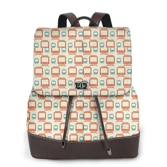 Gaeub Train1 Print Women's Leather Backpack,Travel Laptop Backpack,Fashion Ladies Leather Backpack Bag for Travel,Leather Drawstring Daypack for Me