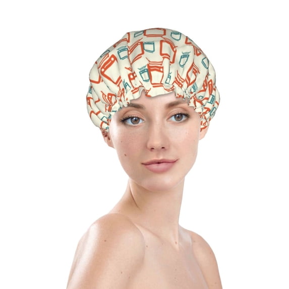 Gaeub Train1 Shower Caps for Women Men,Double Waterproof Layers Bathing Hat,Elastic and Reusable Bath Caps