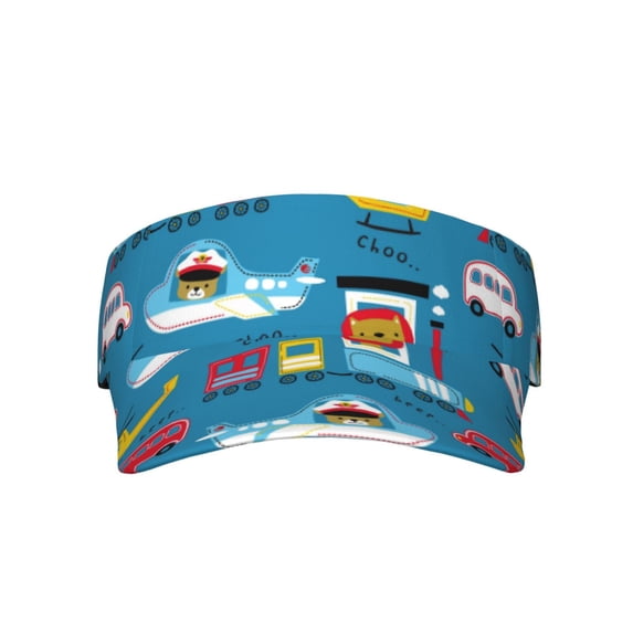 Gaeub Transportations With Cute Animals Sun Visor Hats with Empty Top and Adjustable, UV Protection for Golf Tennis Cycling Running
