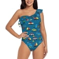 thumbnail image 1 of Gaeub Transportations with Buildings Women's One Shoulder Ruffle Tummy Control Swimwear for Swimming Surfing Beach Party - Small, 1 of 8