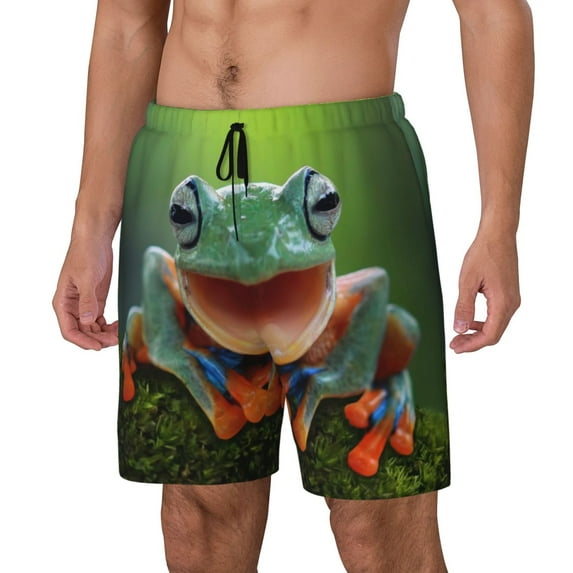 Gaeub Tree Frog Print Mens Swim Trunks with Compression Liner,Board Shorts Quick Dry,Beach Swimwear with Pockets-3X-Large
