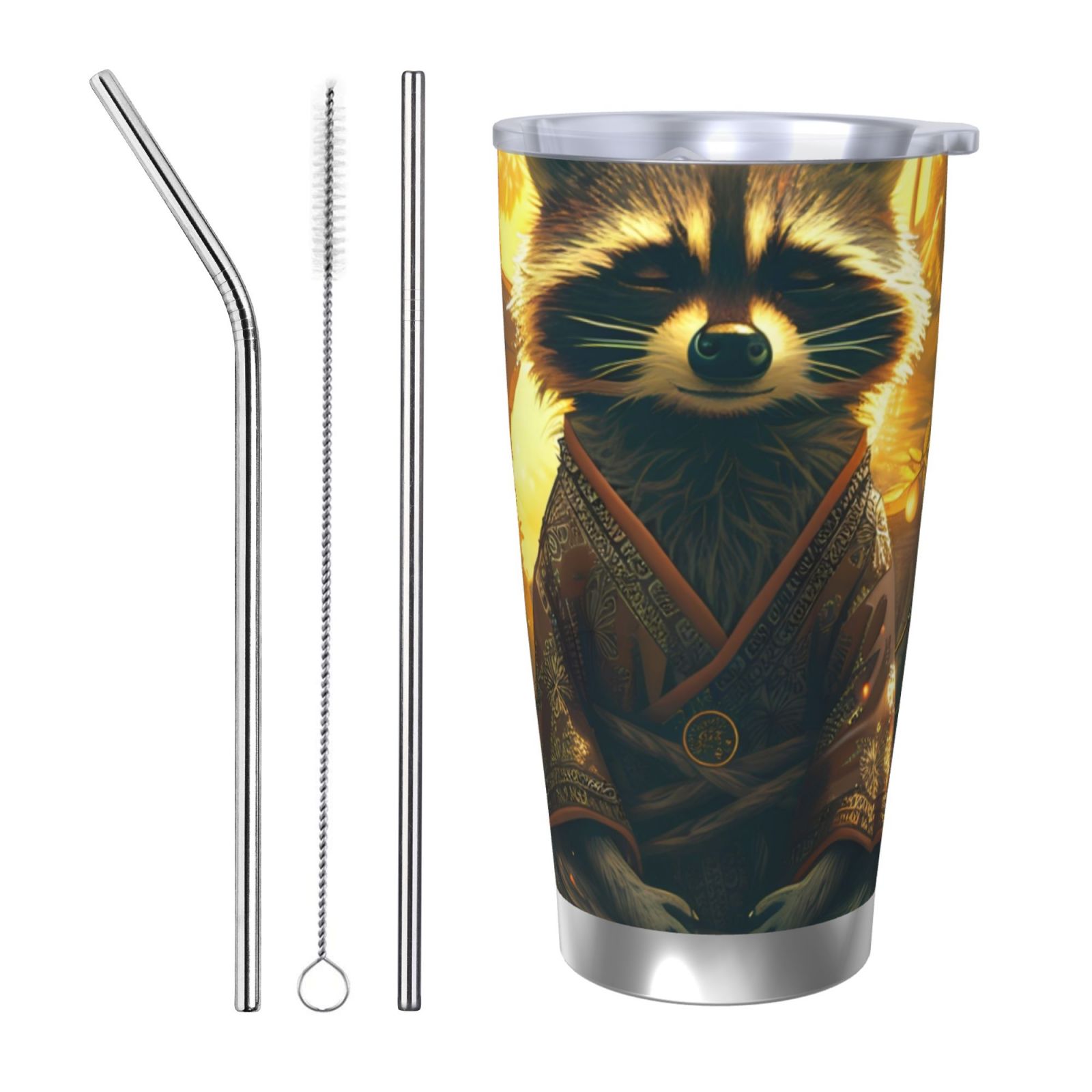 Gaeub Tree Meditating Raccoon Print 20-Ounce Stainless Steel Car Cup ...