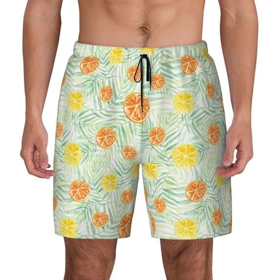 Gaeub Tree Palms Lemon Mens Swim Trunks Stretch Beach Shorts Quick Dry for Men Swim Shorts Swimwear with Pockets- Small