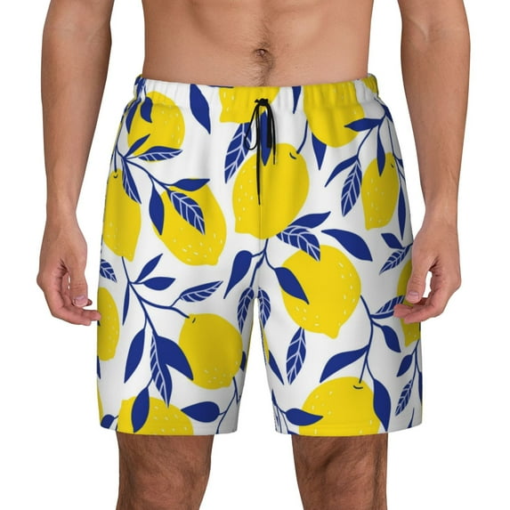 Gaeub Tropical Lemon Mens Swim Trunks Stretch Beach Shorts Quick Dry for Men Swim Shorts Swimwear with Pockets- Medium