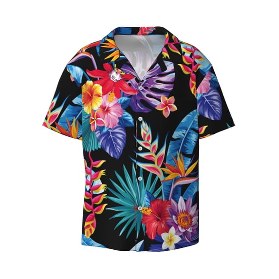 Gaeub Tropical Palm Leaves Men's Lapel Short Sleeve Shirt, Relaxed Fit Shirt, Soft and Breathable for Outdoors Party Travel - 3X-Large
