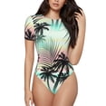 thumbnail image 1 of Gaeub Tropical Summer Palm Women'S Short Sleeve One Piece Swimsuit Sexy High-Waisted Bodysuit For Swimming, Beach, Sports - Small, 1 of 9