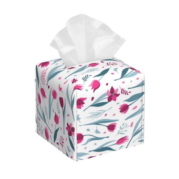 Gaeub Tulips Flowers Print Leather Tissue Box Cover Square,Tissue Holder,Leather Paper Case,PU Leather Tissue Box Holder Decorative for Bathroom, Home Office Decor
