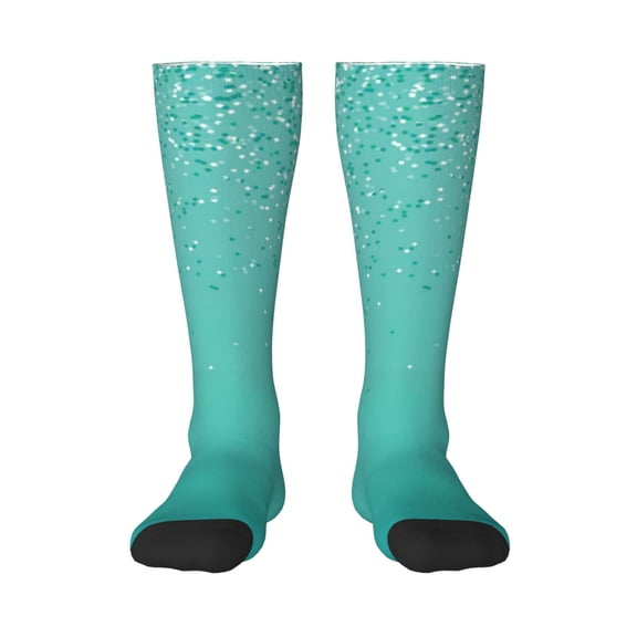 Gaeub Turquoise Glitter Printed Design Socks Stretchy High Tube Socks for Men Women Teens , Softball Soccer Socks for Hiking, Sport