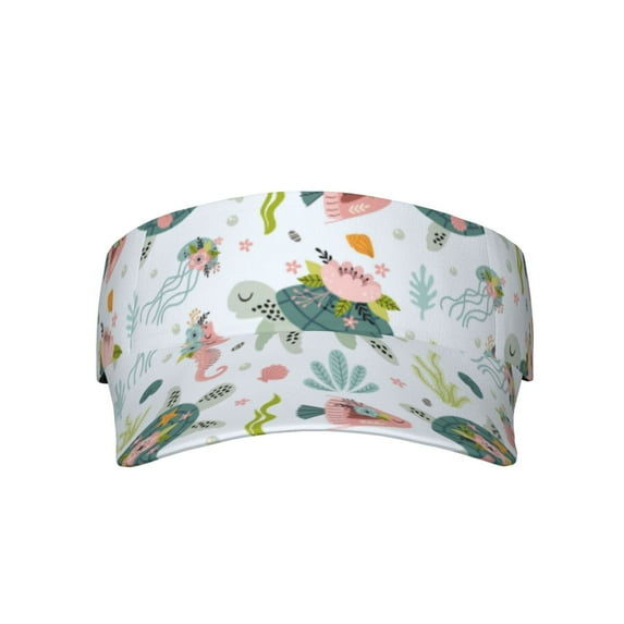 Gaeub Turtle and Sea Life Sun Visor Hats with Empty Top and Adjustable, UV Protection for Golf Tennis Cycling Running