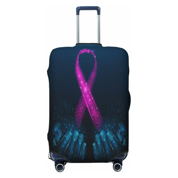 Gaeub Two Human Hands are Holds Pink Ribbon Awareness Elastic Luggage Cover with Concealed Zipper Dust-Proof Luggage Cover Protector - 18-32 inch - Medium