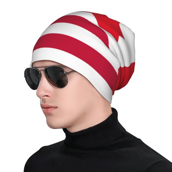 Gaeub USA Canada Flag Print Beanie Hats for Men Women,Winter Caps,Knit Cuffed Beanie,Cuffed Cap,Great for Winter Activities