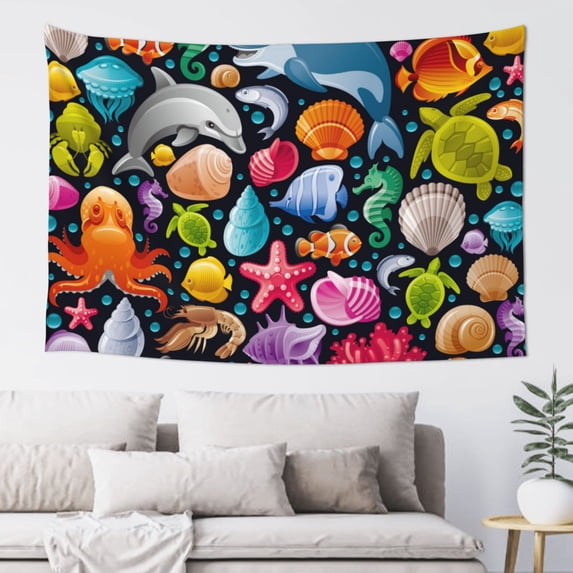 Gaeub Underwater Diving Animals Print Tapestry Wall Hanging(60x40 inches),Tapestry Home Decor,Wall Art for Living Room Bedroom Home Decor