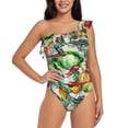 thumbnail image 1 of Gaeub Vegan1 Women's One Shoulder Ruffle Tummy Control Swimwear for Swimming Surfing Beach Party - Medium, 1 of 8