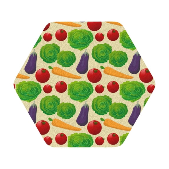 Gaeub Vegetable Print 6 Pcs Leather Coasters for Drinks ,Drink Coasters Sets,Drink Table Cup Coasters for Living Room Kitchen Coffee Decor,Hexagon