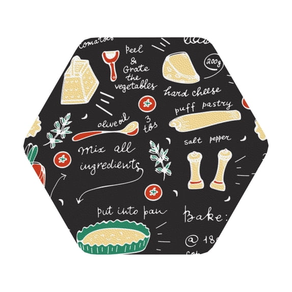 Gaeub Vegetable Quiche Print 6 Pcs Leather Coasters for Drinks ,Drink Coasters Sets,Drink Table Cup Coasters for Living Room Kitchen Coffee Decor,Hexagon
