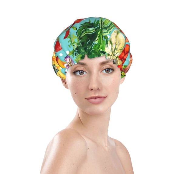 Gaeub Vegetable Shower Caps for Women Men,Double Waterproof Layers Bathing Hat,Elastic and Reusable Bath Caps