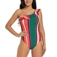 thumbnail image 1 of Gaeub Vertical Stripes Women's One Shoulder Ruffle Tummy Control Swimwear for Swimming Surfing Beach Party - Small, 1 of 8