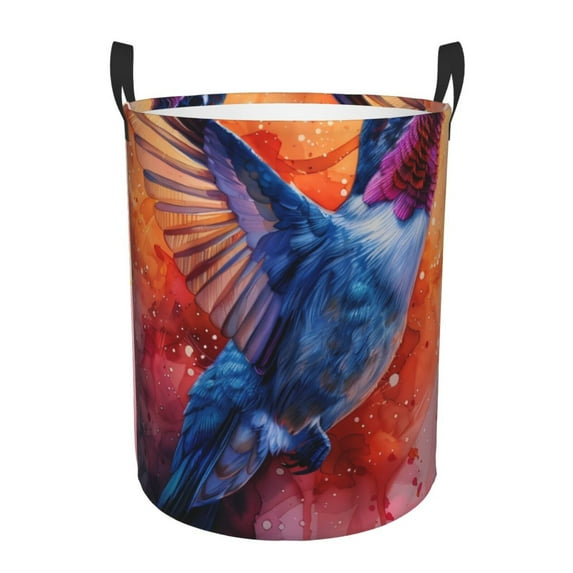 Gaeub Vibrant Hummingbird Watercolor Art Dirty Clothes Storage Basket, Toy Storage Bin for Storing Clothing, Diapers, Toys-Small