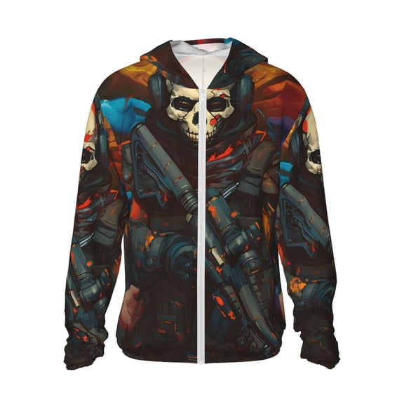 Gaeub Vibrant Skull Soldier Men's and Women's UPF 50+ Long-Sleeved Sun Protection Clothing, Fishing Shirt Long Sleeve Zip-Small