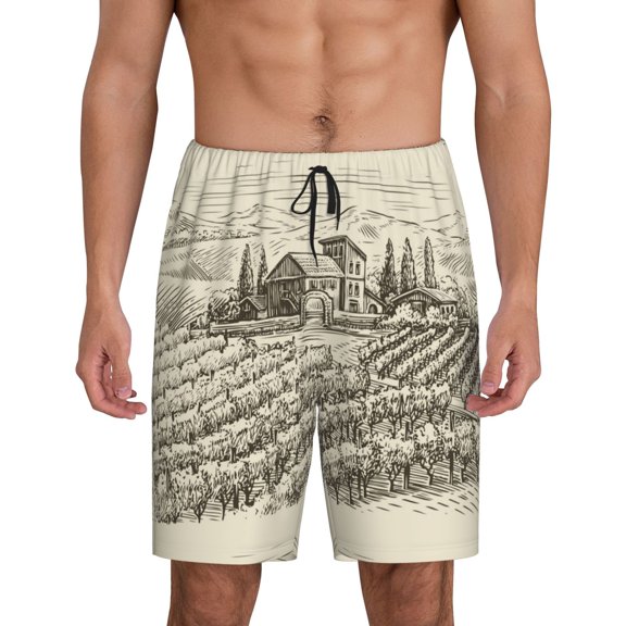 Gaeub Vineyard Landscape Printed Men's Short Pajama Pants, Lightweight Lounge & Sleep Bottoms Keep You Cool - Medium