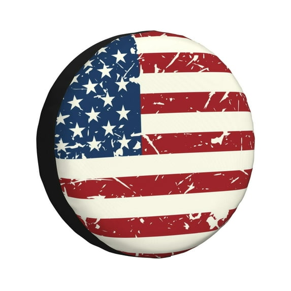 Gaeub Vintage American Flag 14-17in Tire Cover, Spare Tire Cover, for Camper Caravan, Trailer, Car, Truck, SUV, Jeep-14 inch