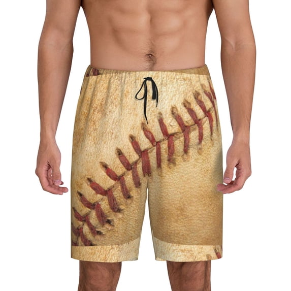 Gaeub Vintage Baseball Printed Men's Short Pajama Pants, Lightweight Lounge & Sleep Bottoms Keep You Cool - 4X-Large