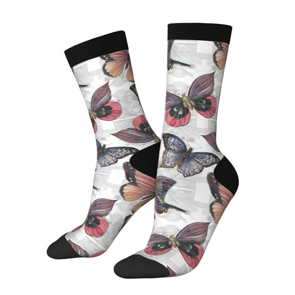 Gaeub Vintage Butterflies Print Adult Crew Socks,Mid-Calf Socks,Stylish & Comfortable Adult Socks for Men & Women,Crew Athletic Socks for Sport Running Traveling
