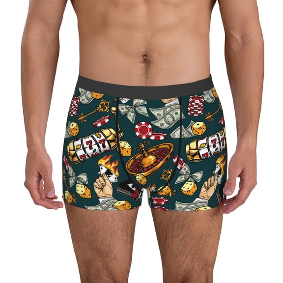 Gaeub Vintage Casino Chips Print Men's Boxer Briefs,Super Fit Boxer Briefs for Men,Quick-Dry Underwear with 4-Way Stretch-Large