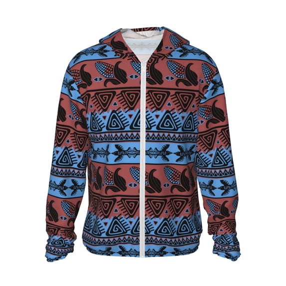 Gaeub Vintage Corn Pattern in Red Blue Men's and Women's UPF 50+ Long-Sleeved Sun Protection Clothing, Fishing Shirt Long Sleeve Zip-X-Large