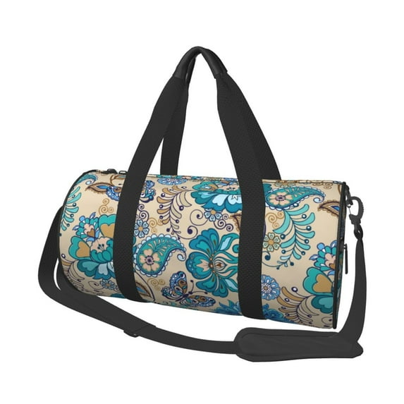 Gaeub Vintage Floral Butterflies Lightweight Travel Cylinder Bag Gym Tote Bag Sports Training Duffle Bag with Pockets and Straps