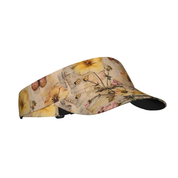 Gaeub Vintage Floral Butterfly Collage Printed Sport Sun Visor Hats ,Adjustable Empty Top Sunscreen Visor Cap for Women and Men