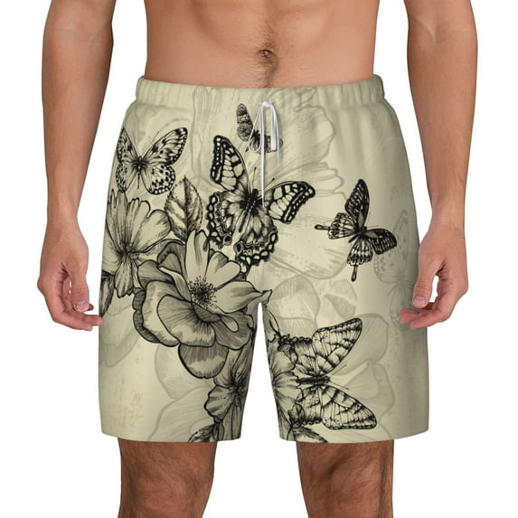 Gaeub Vintage Floral Mens Swim Trunks Stretch Beach Shorts Quick Dry for Men Swim Shorts Swimwear with Pockets- 3X-Large