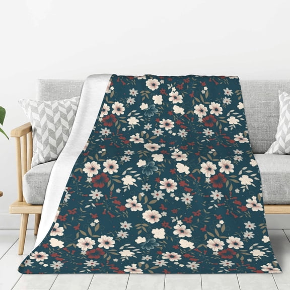 Gaeub Vintage Floral Print Flannel Throw Blanket, Home Fleece Throw Blanket for Couch or Bed,Decorative Blankets,Lightweight Fuzzy Flannel Blanket-40"x30"