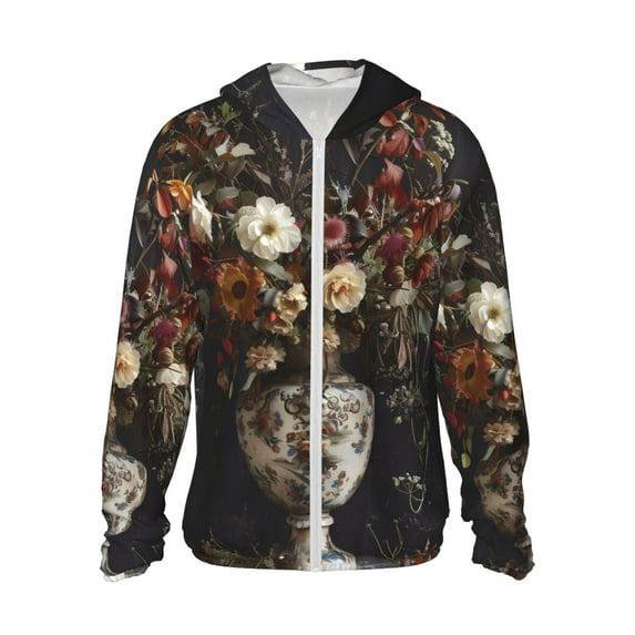 Gaeub Vintage Floral Vase A Men's and Women's UPF 50+ Long-Sleeved Sun Protection Clothing, Fishing Shirt Long Sleeve Zip-Medium