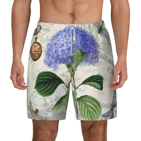 Gaeub Vintage Flower Mens Swim Trunks Stretch Beach Shorts Quick Dry for Men Swim Shorts Swimwear with Pockets- XX-Large