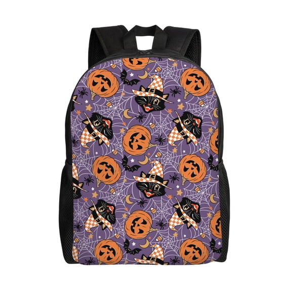 Gaeub Vintage Halloween Black Cat Print Unisex Backpacks, College Bookbag,Daypack with Padded 15" Laptop Sleeve,for School, Work, and Travel