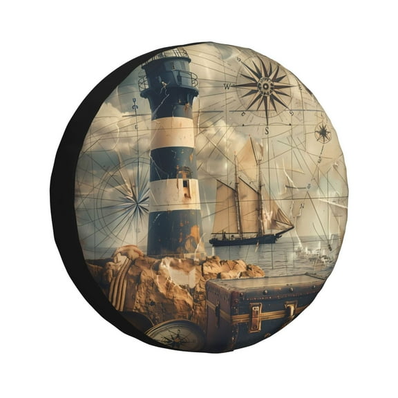 Gaeub Vintage Nautical Lighthouse 14-17in Tire Cover, Spare Tire Cover, for Camper Caravan, Trailer, Car, Truck, SUV, Jeep-14 inch