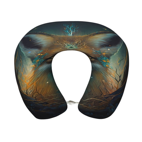 Gaeub Vintage Pattern Fox Print Memory Foam Travel Pillow,U-Shaped Neck Pillow,Head Neck Support Airplane Pillow,Flight Pillow for Traveling,Car,Home,Office,Washable Cover