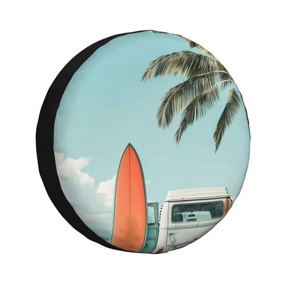 Gaeub Vintage Surf Van Beach 14-17in Tire Cover, Spare Tire Cover, for Camper Caravan, Trailer, Car, Truck, SUV, Jeep-14 inch