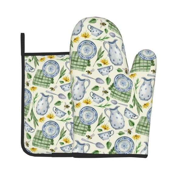 Gaeub Vintage Utensils Print Oven Mitts and Pot Holders Sets of 2,Heat Resistant Pad,Cooking Gloves, for Baking BBQ Home Decor