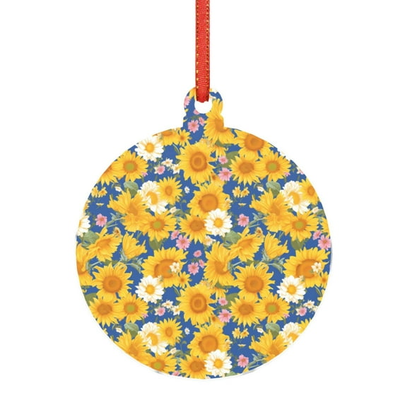 Gaeub Vintage White Yellow Sunflower Print Christmas Ornaments for Christmas Tree,Christmas Decor,Christmas Decorative Hanging Pendants,Acrylic Christmas Decorations -Round Shape