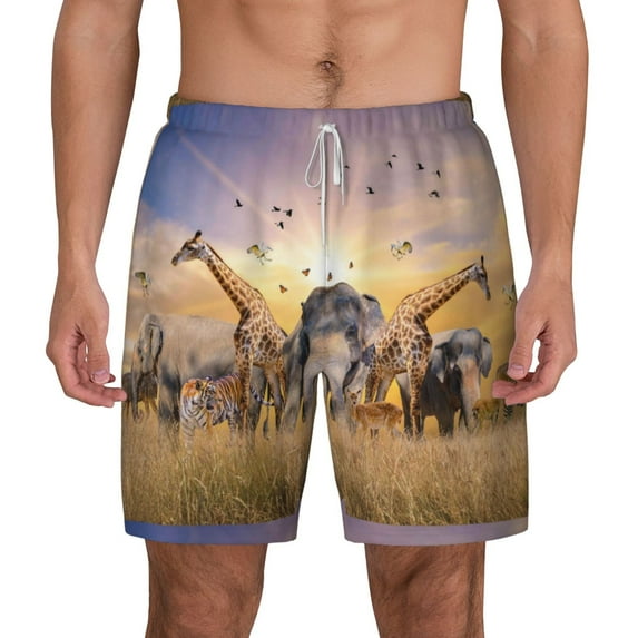 Gaeub Vintage Wildlife Protection Mens Swim Trunks Stretch Beach Shorts Quick Dry for Men Swim Shorts Swimwear with Pockets- XX-Large
