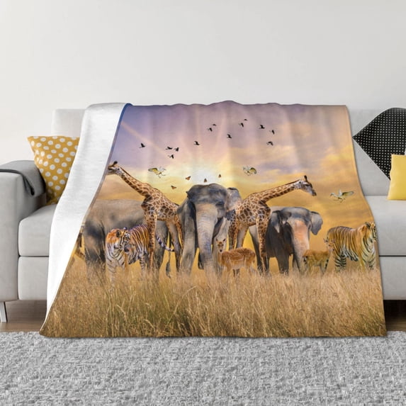 Gaeub Vintage Wildlife Protection Printed Flannel Throw Blanket,Plush Throw,Fuzzy Bed Blanket for Bedding Sofa and Travel,Decorative Blanket-60"x50"