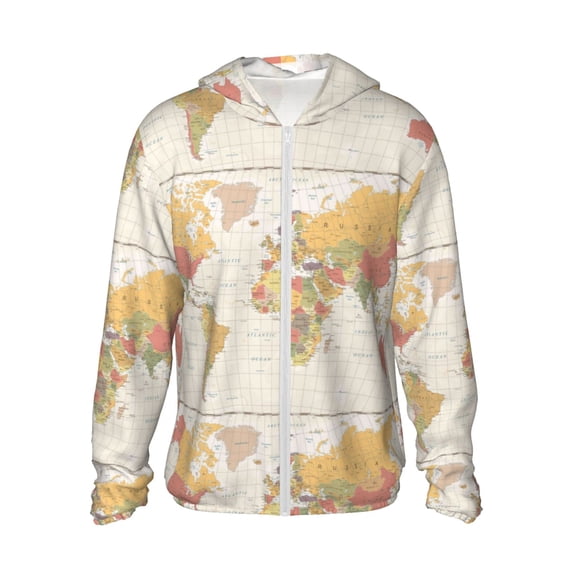 Gaeub Vintage World Map1 Men's and Women's UPF 50+ Long-Sleeved Sun Protection Clothing, Fishing Shirt Long Sleeve Zip - Large