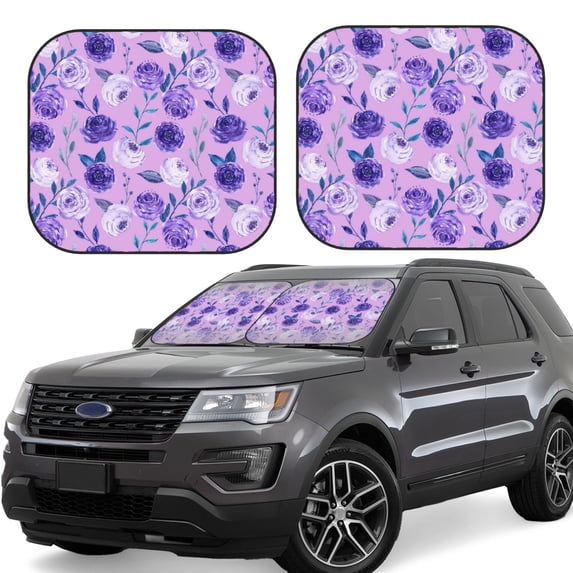 Gaeub Violet Print 2-Piece Windshield Sun Shade,Foldable Car Front Window Sunshade,for Most Cars SUV Truck,Heat Blocker Visor Protector-Large