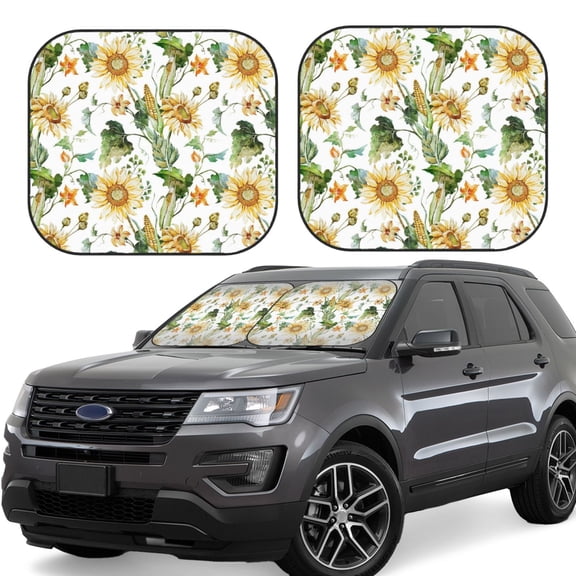 Gaeub Watercolor Bright Sunflowers Foldable Auto Sun Blocker Visor, Sunshade for Car Front Window, Keeps Your Vehicle Cool - Large
